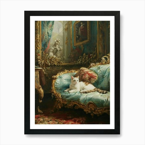 Cat lounging rococo style - cat, on